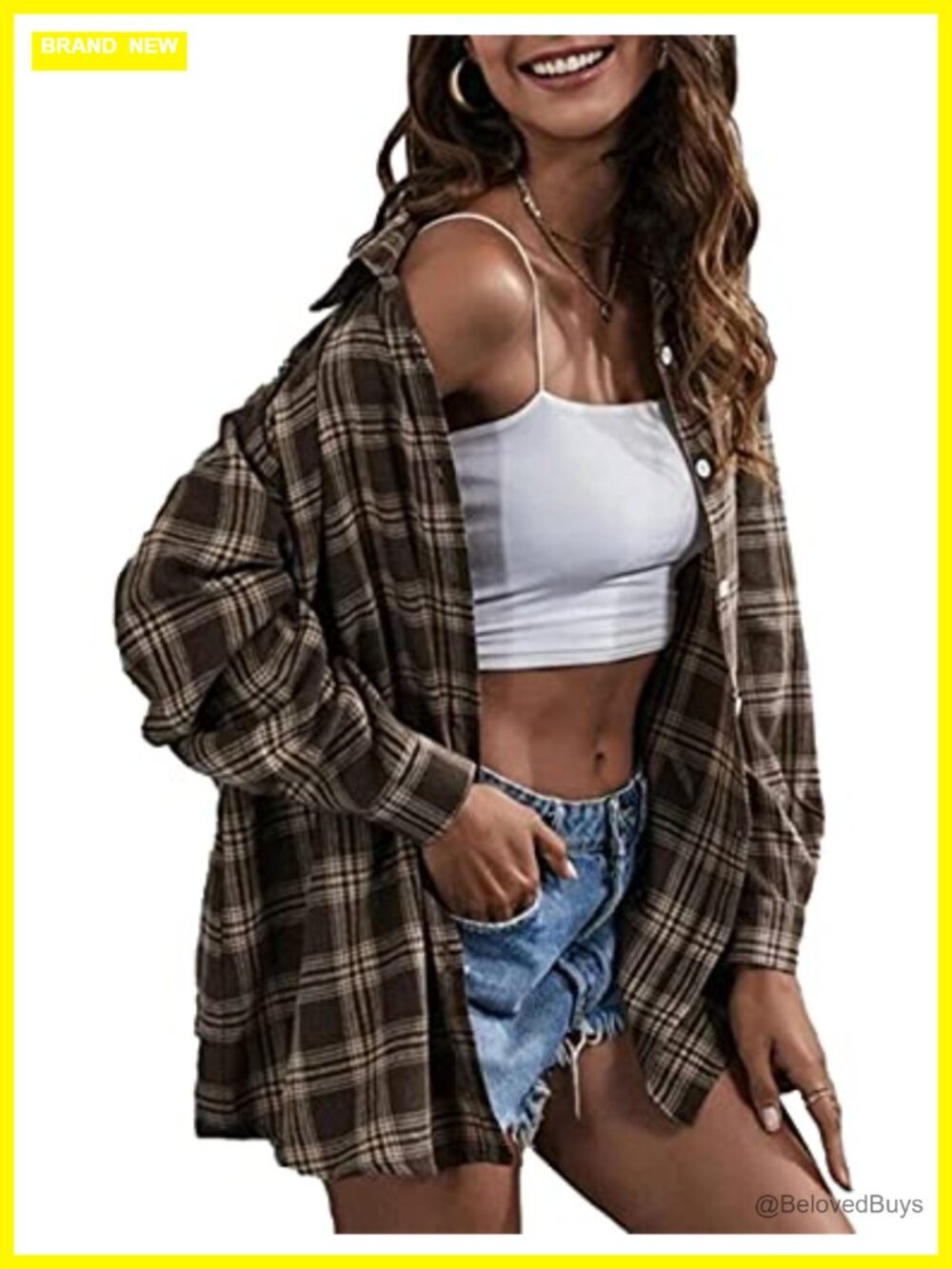 Oversized Plaid Flannel Button Down Shirt Long Sleeve Collared Tunic Top